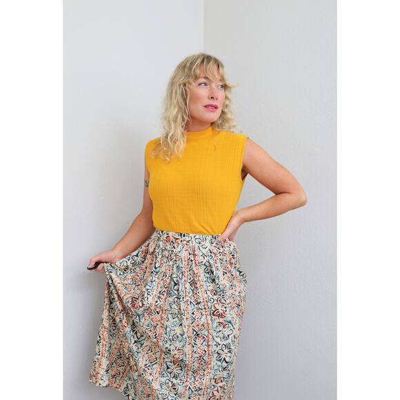 1980's Vintage Norton McNaughton Clay & Teal Skirt ~ Women's XS to SM ~Midi Day - Picture 7 of 10